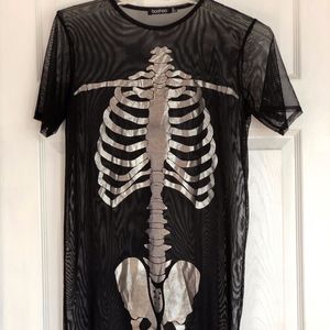 Black Mesh Skeleton T shirt Dress